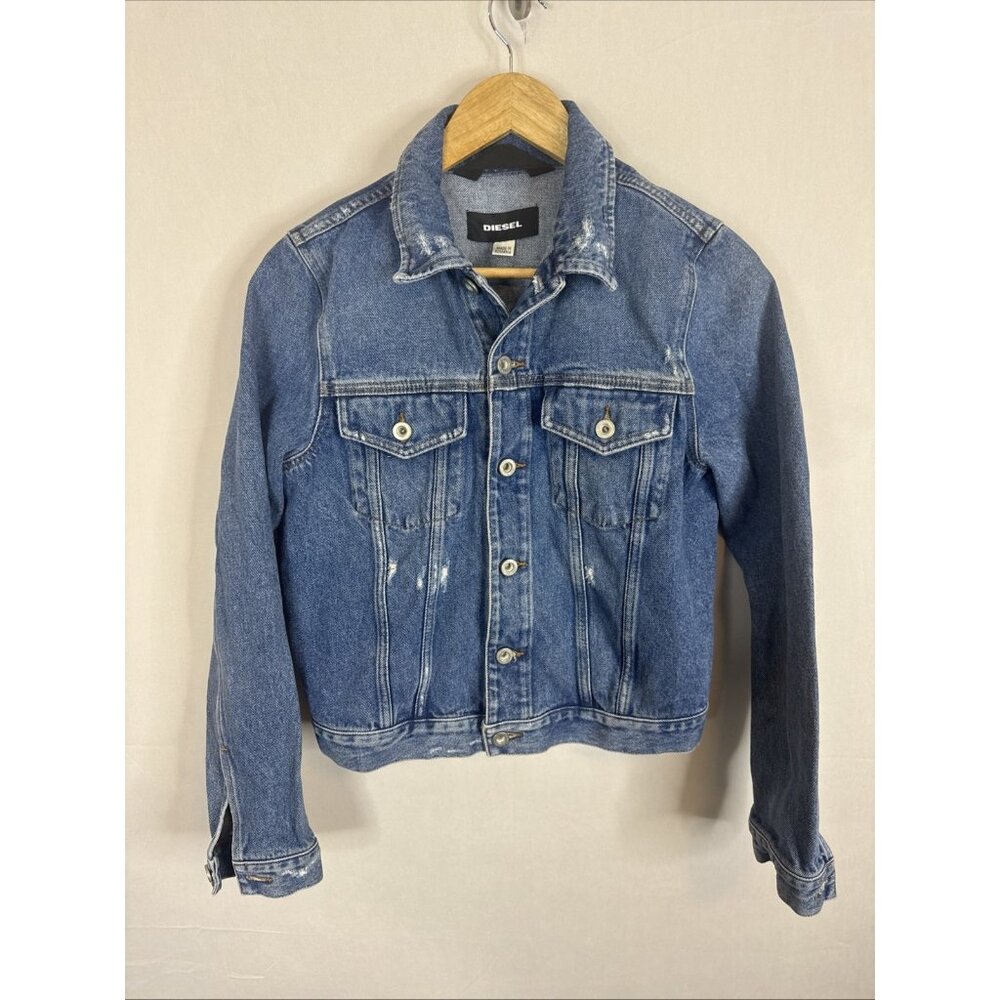 Diesel D-Robyn Denim Jacket Mens XS Distressed Trucker Biker